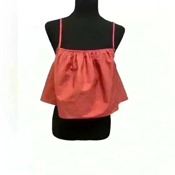 Anthropologie Tops - By Anthropologie Ruffled Crop Crimson Color Top Size M